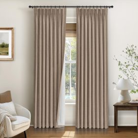 Pinch Pleated Curtains, 100% Light Blocking Linen Pinch Pleat Blackout Curtains for Bedroom, Thermal Insulated Blackout Drapes 2 Panels Set for Living Room - Natural on Linen, W40 x L96