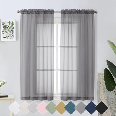 Sheer Curtains 63 Inch Length 2 Panels Set, Light Filtering Solid Black Voile Sheer Drapes for Window, Light & Airy Window Privacy Curtain for Bedroom Living Room, 42