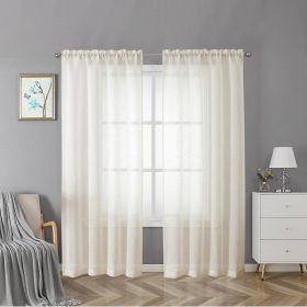 Living Room Natural Linen Sheer Curtains 96 Inches Long Set of 2 Panels, Balance Light & Privacy Long Voile Curtain for French Door, Dual Rod Pockets Window Bedroom Drapes, 40x96 Inch