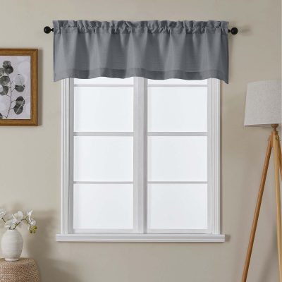 Valances for Windows 1 Piece, Faux Linen Textured Short Kitchen Curtain for Small Windows with Dual Rod Pocket, Window Valance Curtain for Living Room Bedroom Cafe, 60