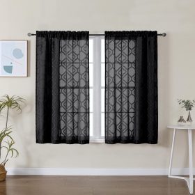 Black Sheer Curtains 84 Inches Long 2 Panels, Voile Window Curtain Drapes with Dual Rod Pockets, Semi Sheer Jacquard Curtains for Bedroom/Living Room, 42 W x 84 L