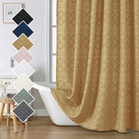 Fabric Shower Curtain 72x72 Inches, Boho Tufted Plaid Striped Shower Curtain Set for Bathroom, Chic Textured Cloth Shower Curtain